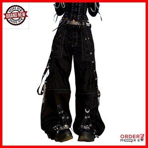 High Waisted Boot Cut Wide Leg Jeans with Strap Chain Polyester Blend